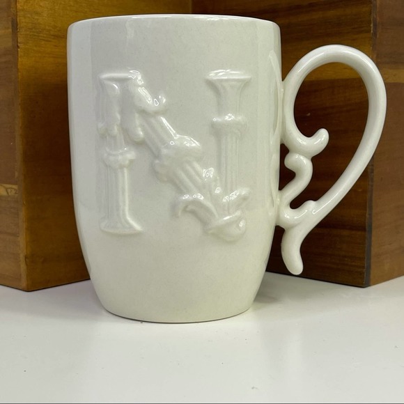 MUD PIE Monogram “N” Raised Initial XL Mug - Picture 2 of 4